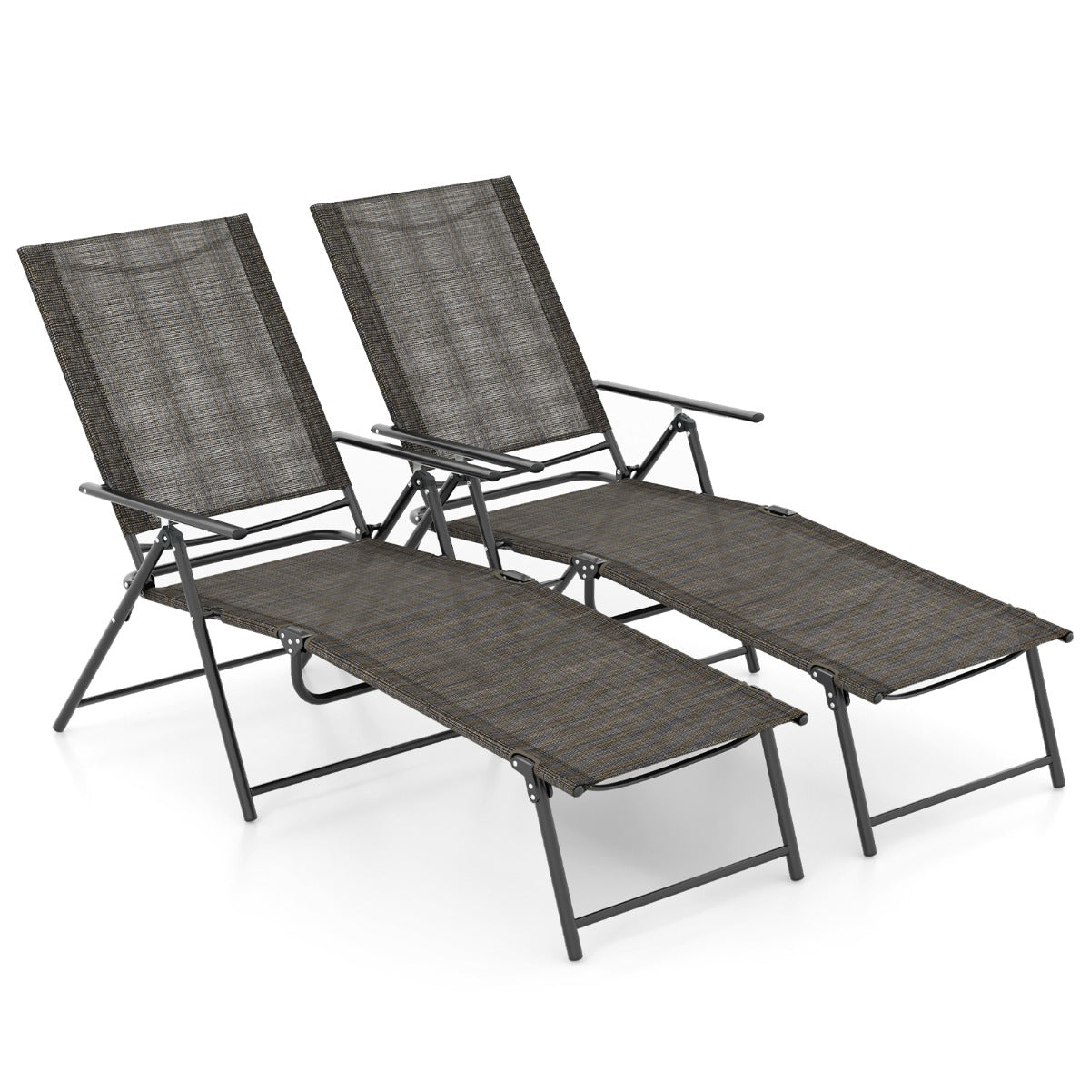 LIVSK Verstelbare Opvouwbare Terrasligstoelen - 6 Rugleuningstanden - Compact Vouwbaar - Tot 150 kg - Bruin