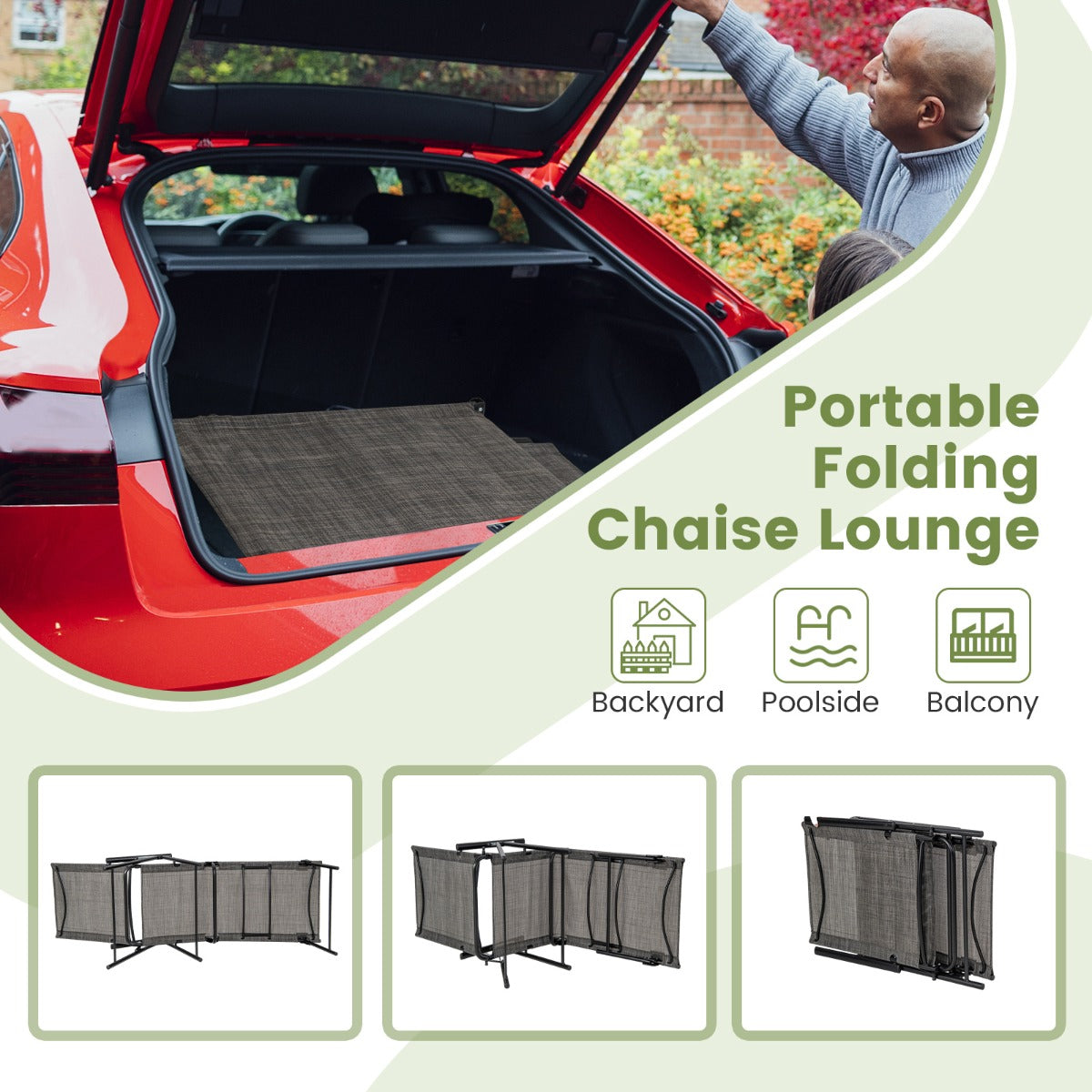 LIVSK Verstelbare Opvouwbare Terrasligstoelen - 6 Rugleuningstanden - Compact Vouwbaar - Tot 150 kg - Bruin