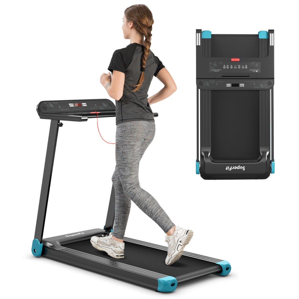 LIVSK Opvouwbare Elektrische Loopband - Bluetooth Luidspreker - GYMAX APP - 90 kg - 113 x 57,5 x 94 cm - Marineblauw+Zwart