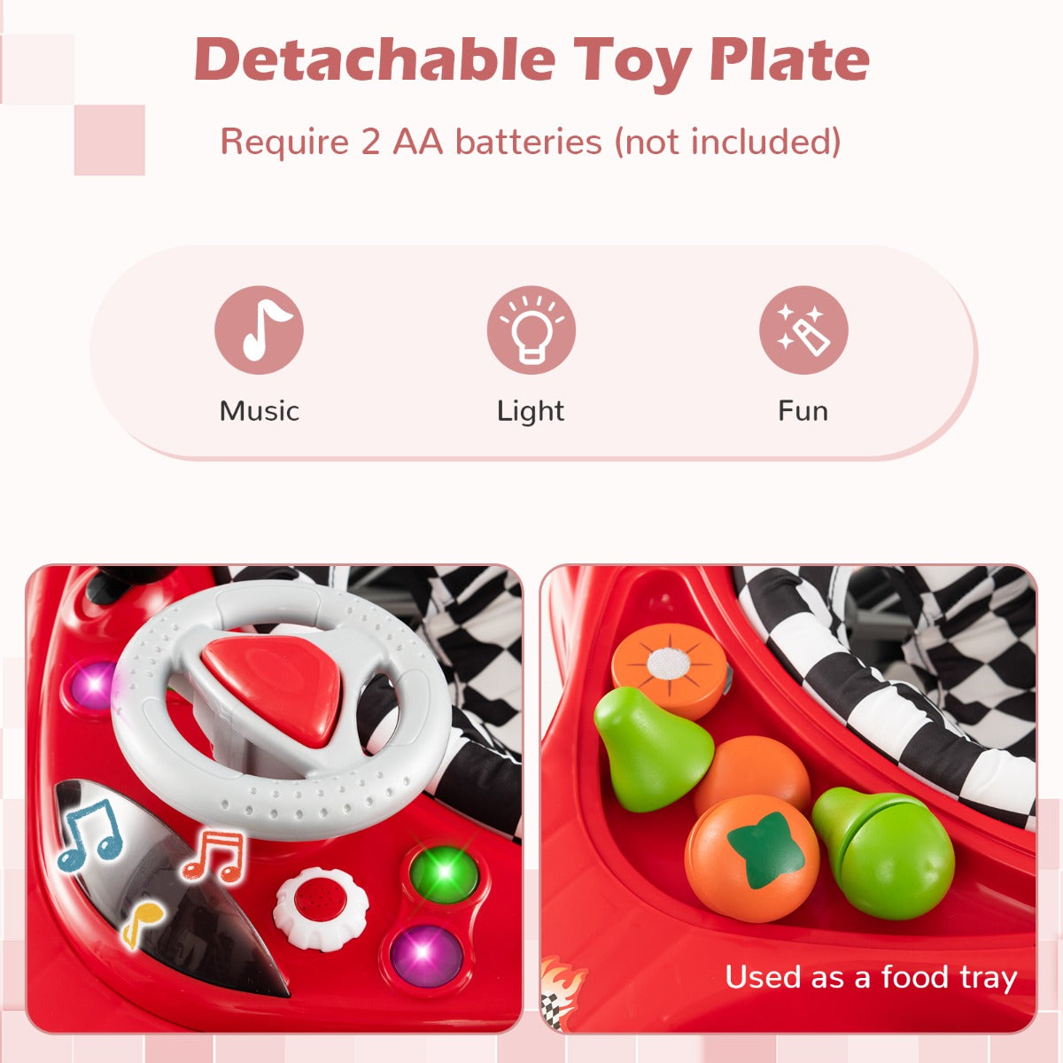 LIVSK Loopstoeltje - Verstelbaar in 3 Hoogtes - Interactief Raceauto-Design - Antislip - Ergonomisch - Rood