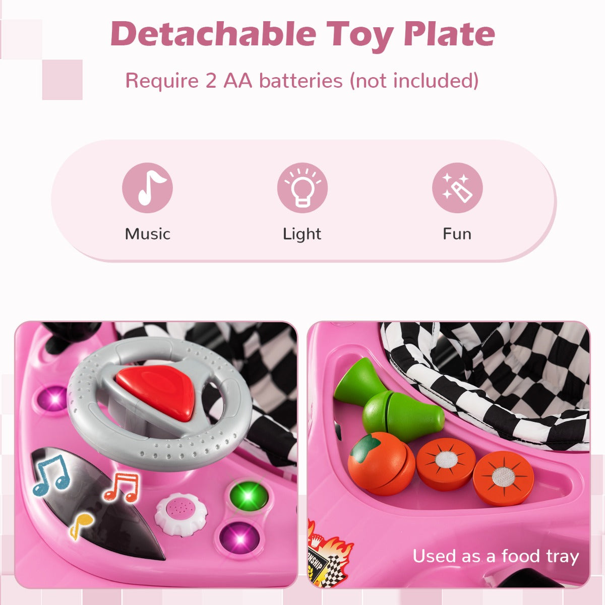 LIVSK Loopstoeltje - Raceauto Ontwerp - 3 Verstelbare Hoogtes - Interactieve Functies - Veilig en Comfortabel - Roze