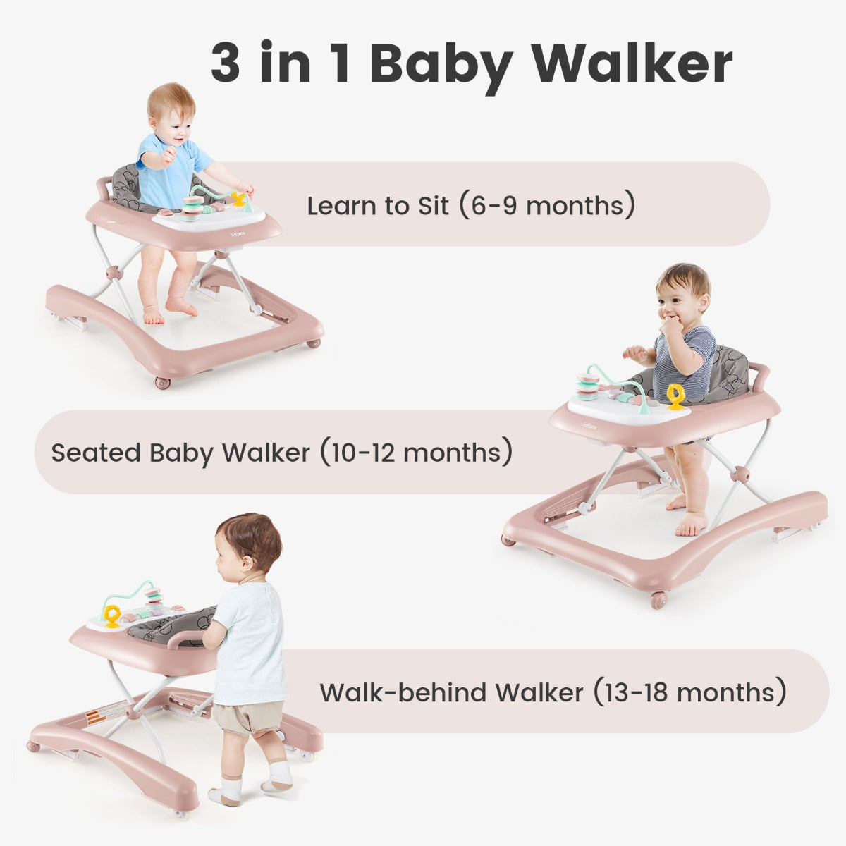 LIVSK Opvouwbaar Loopstoeltje - 3 Verstelbare Hoogtes - Interactief Speelbord - Veilig en Comfortabel - Voor Kinderen tot 12 kg -