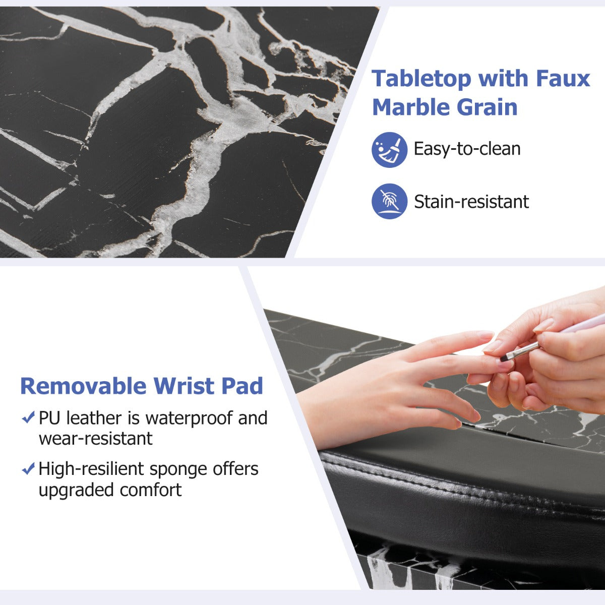 LIVSK Opvouwbare Manicuretafel met Elektrische Stofafzuiging - LED-Verlichting - Draagbaar en Comfortabel - Wit/Zwart