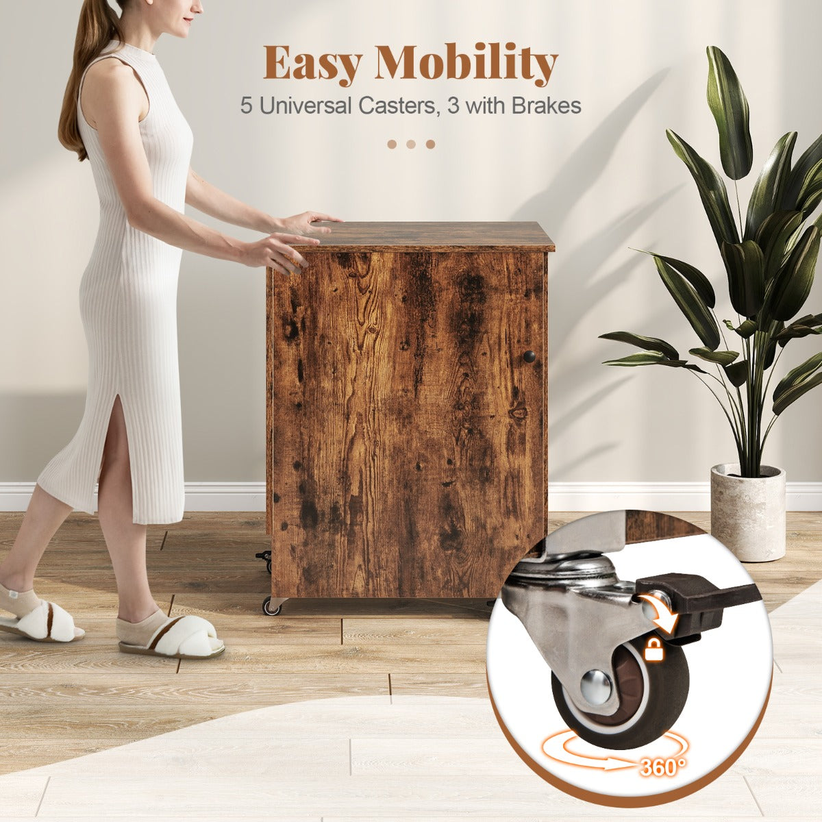 LIVSK Opklapbare Naaitafel - Oplaadstation met USB en Type-C - 5 Wielen - Ruime Opbergruimte - 116 x 41 x 78 cm - Walnoot