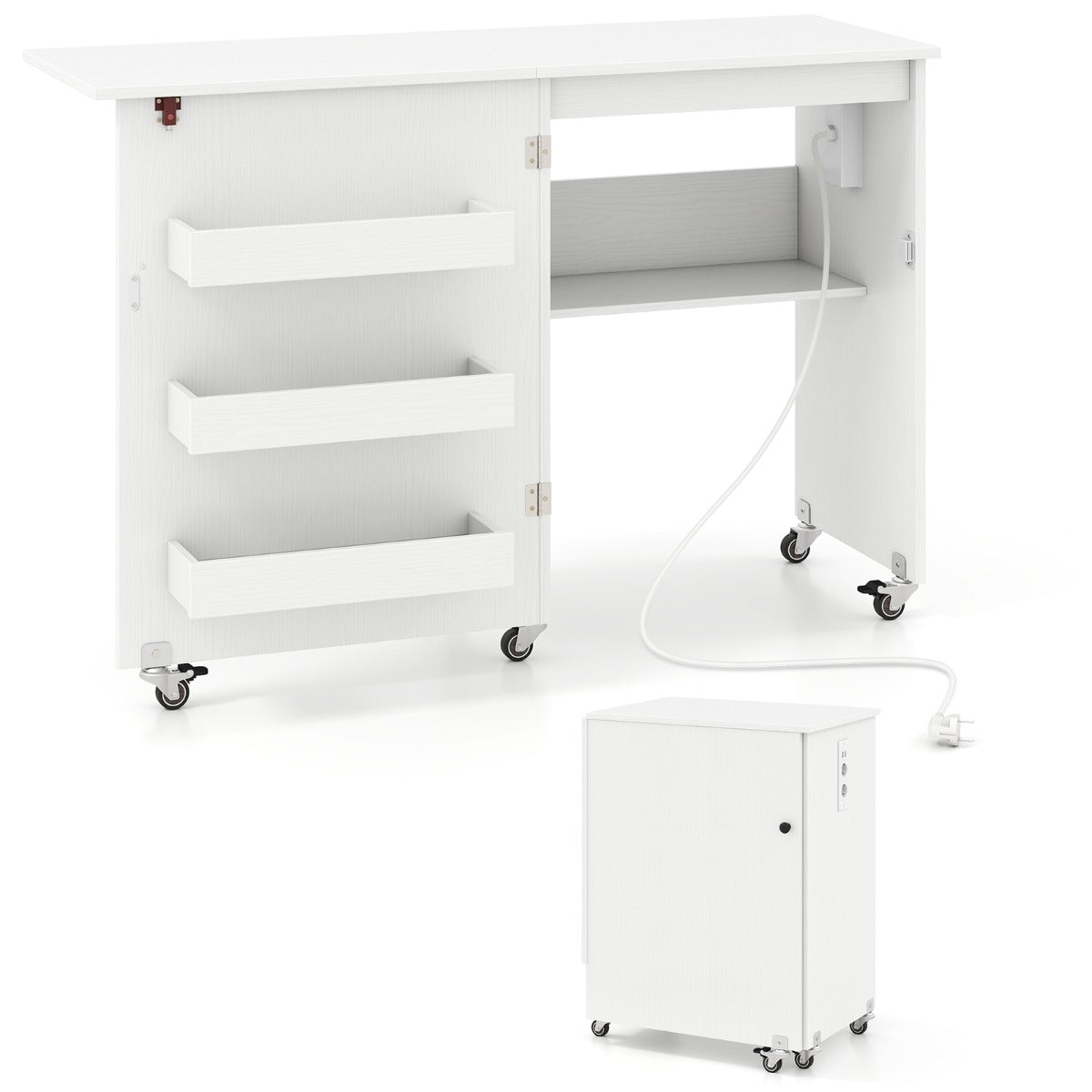 LIVSK Opklapbare Naaitafel met Oplaadstation - Ruimtebesparend en Verrijdbaar - 116 x 41 x 78 cm - Wit