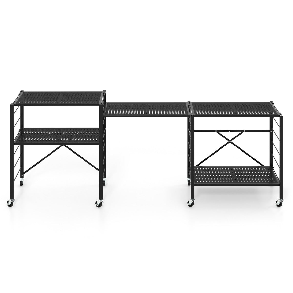 LIVSK 3-in-1 Opbergrek - Verstelbare Vrijstaande Planken - Opvouwbaar met Wielen - Tot 85 kg - 76 x 34,5 x 153 cm - Zwart