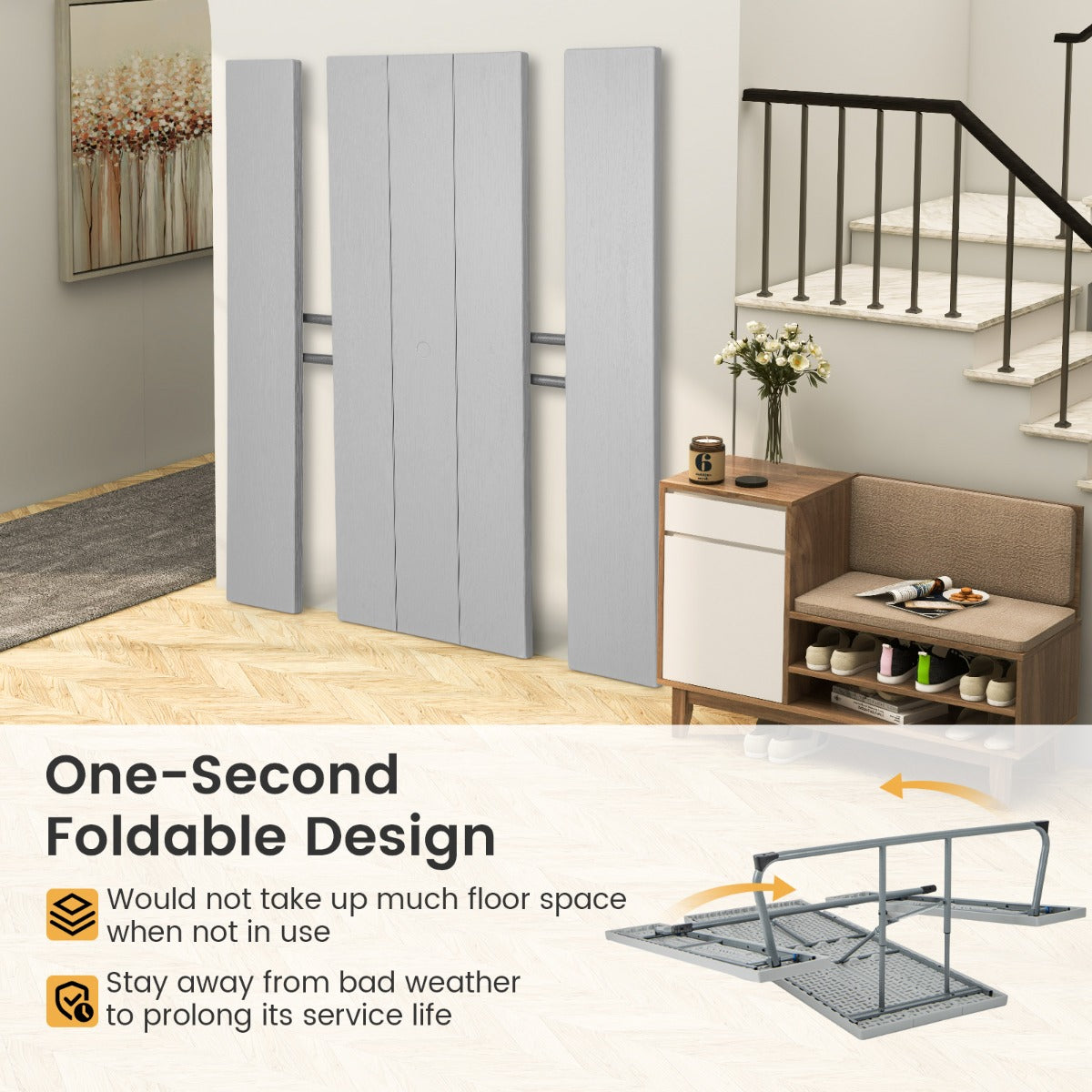 LIVSK Opvouwbare Picknicktafelset - HDPE-tafelblad met Parasolgat - Geschikt voor 8 Personen - Stevig Metaal - Grijs