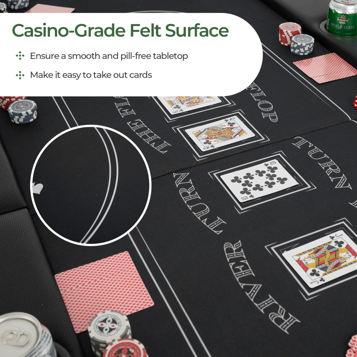 LIVSK Opvouwbare Pokertafel - Voor 8 Spelers - Viltoppervlak - Gevoerde Leuningen - Bekerhouders - 182 x 82 x 75 cm - Zwart