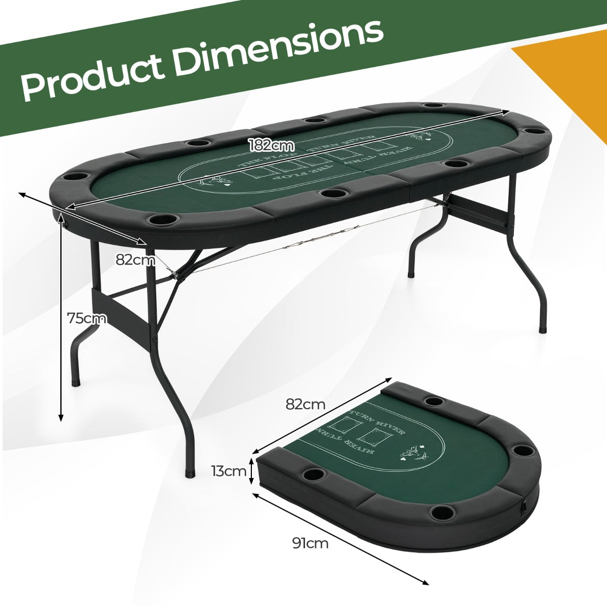 LIVSK Inklapbare Pokertafel - Voor 6-8 Spelers - Gevoerde Armleuningen - Metalen Bekerhouders - Casinokwaliteit - Zwart+Groen