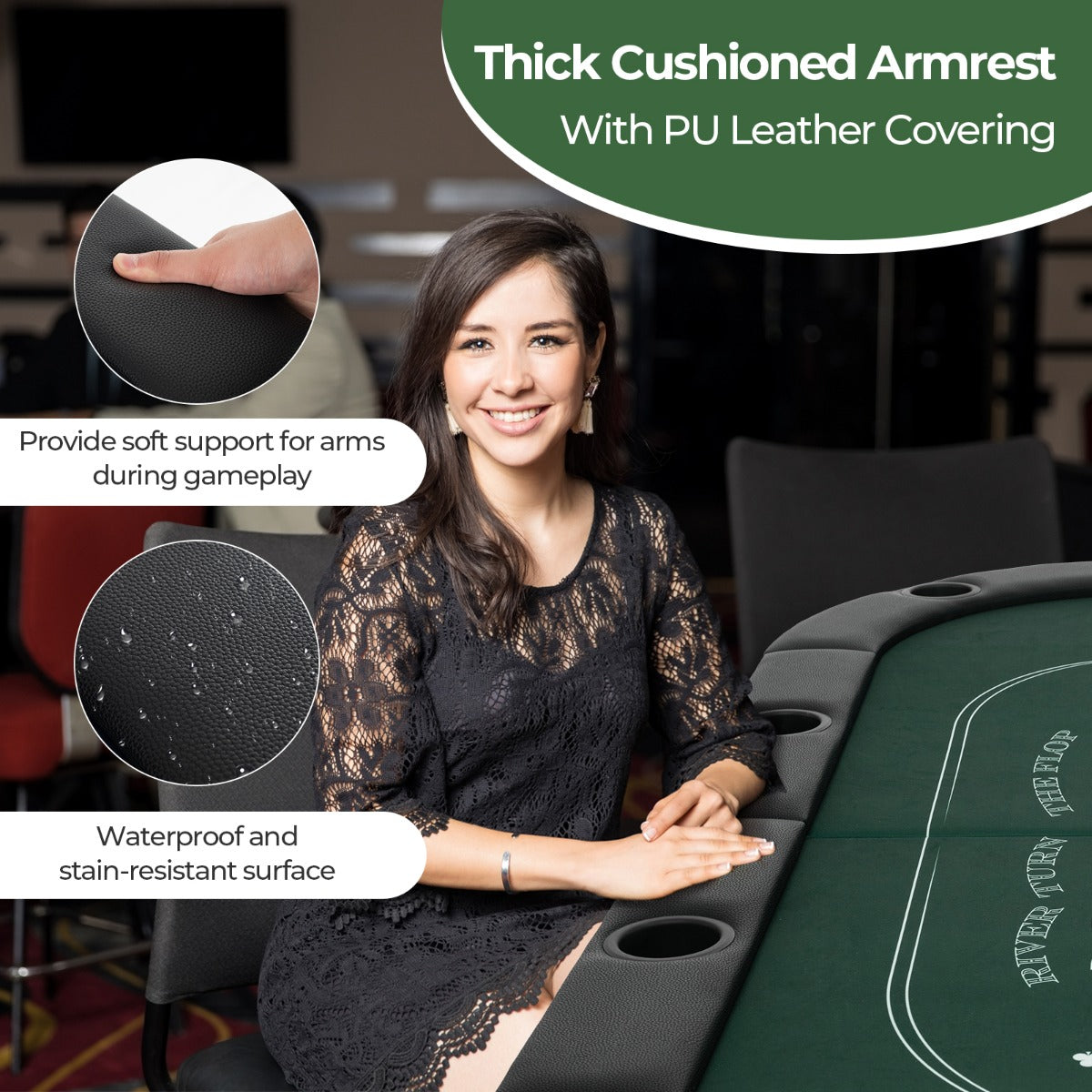 LIVSK Inklapbare Pokertafel - Voor 6-8 Spelers - Gevoerde Armleuningen - Metalen Bekerhouders - Casinokwaliteit - Zwart+Groen