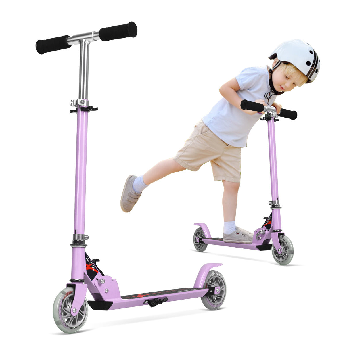 LIVSK Opvouwbare Kinderstep - Lichtgewicht Aluminium - Verstelbaar Stuur 63-86,5 cm - LED Verlichte Wielen - Tot 70 kg - Licht