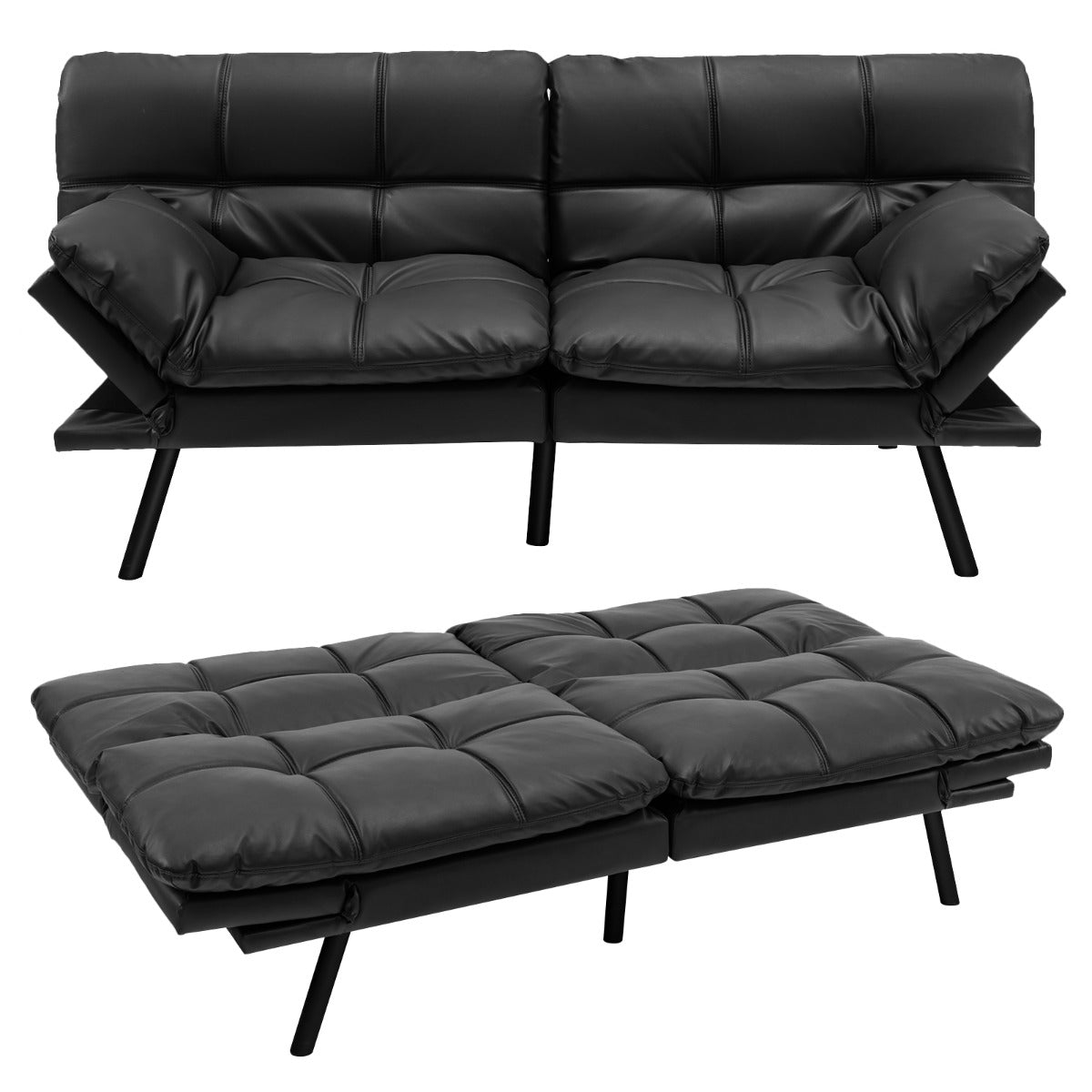 LIVSK Futon Slaapbank met Verstelbare Rugleuning - Opvouwbaar en Multifunctioneel - Sterke Stabiliteit - Huidvriendelijk