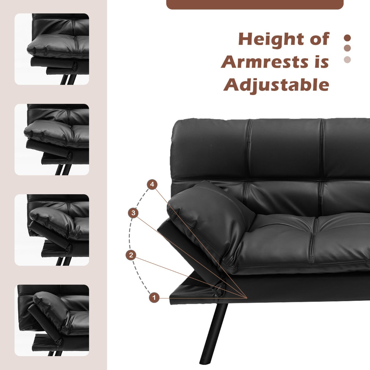 LIVSK Futon Slaapbank met Verstelbare Rugleuning - Opvouwbaar en Multifunctioneel - Sterke Stabiliteit - Huidvriendelijk