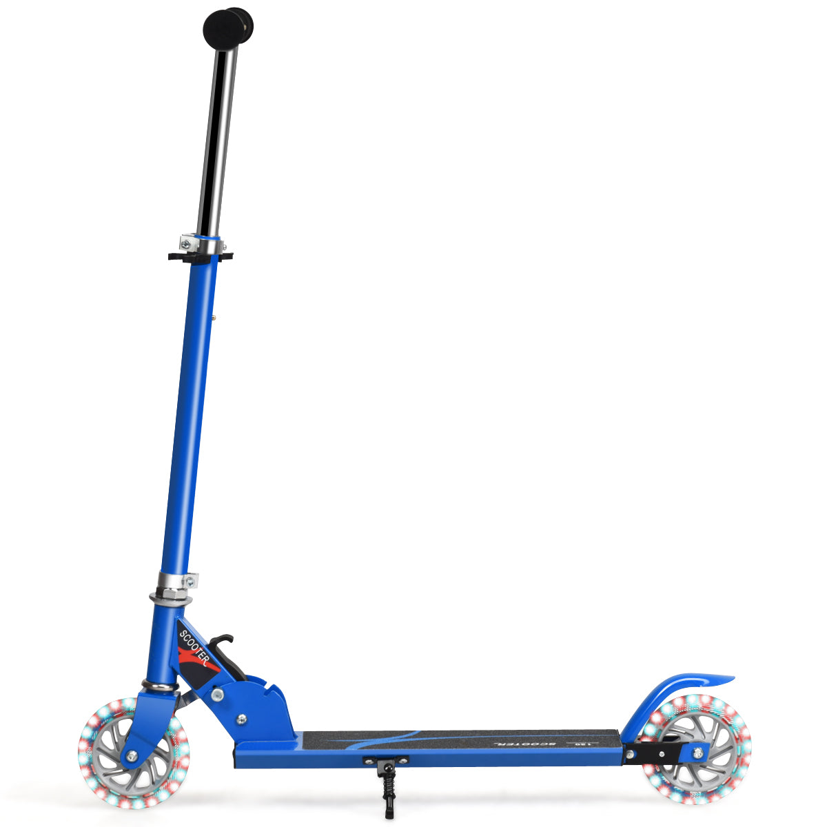 LIVSK Opvouwbare Kinderstep - Lichtgewicht Aluminium - 3 Verstelbare Hoogtes - LED Verlichte Wielen - Tot 70 kg - Blauw