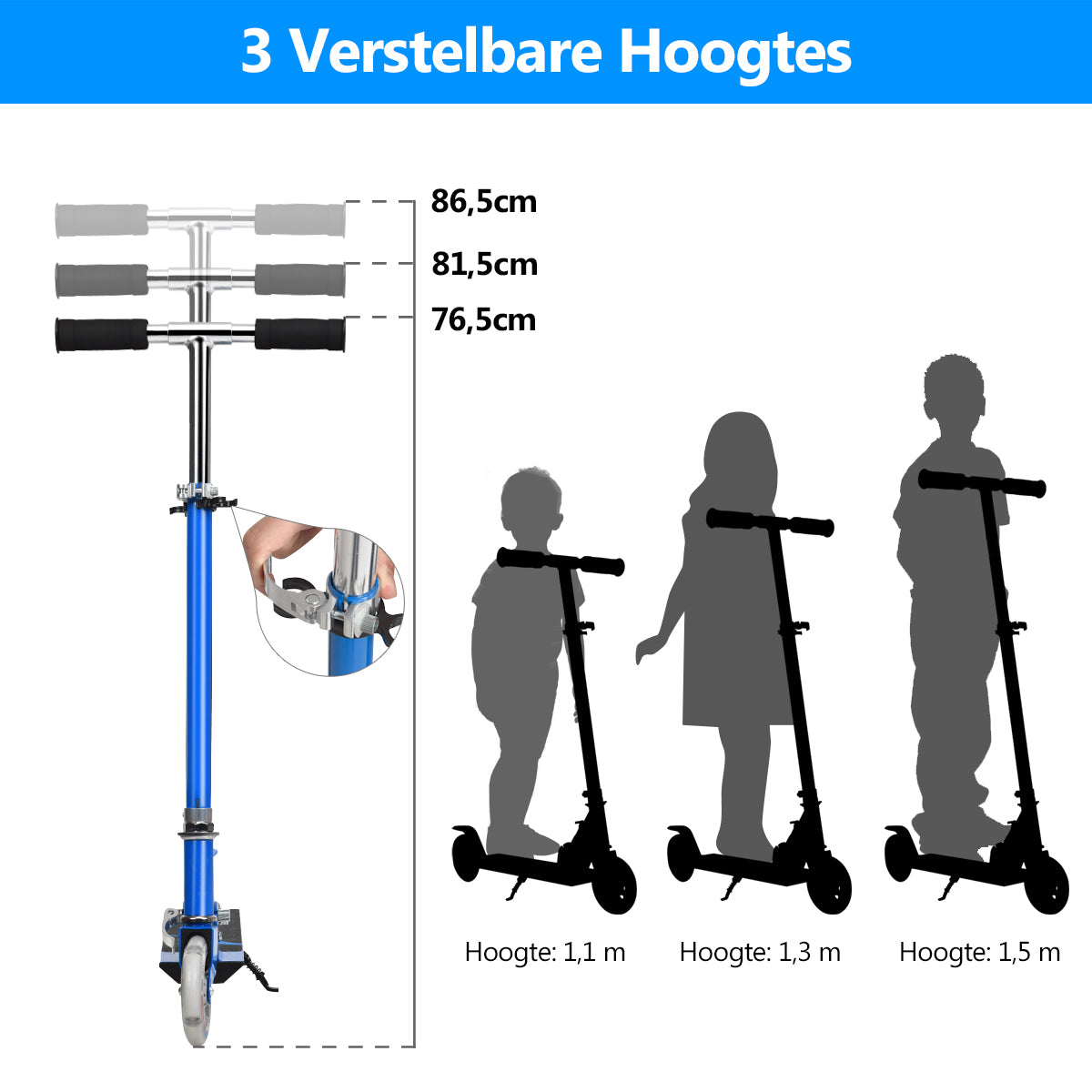 LIVSK Opvouwbare Kinderstep - Lichtgewicht Aluminium - 3 Verstelbare Hoogtes - LED Verlichte Wielen - Tot 70 kg - Blauw