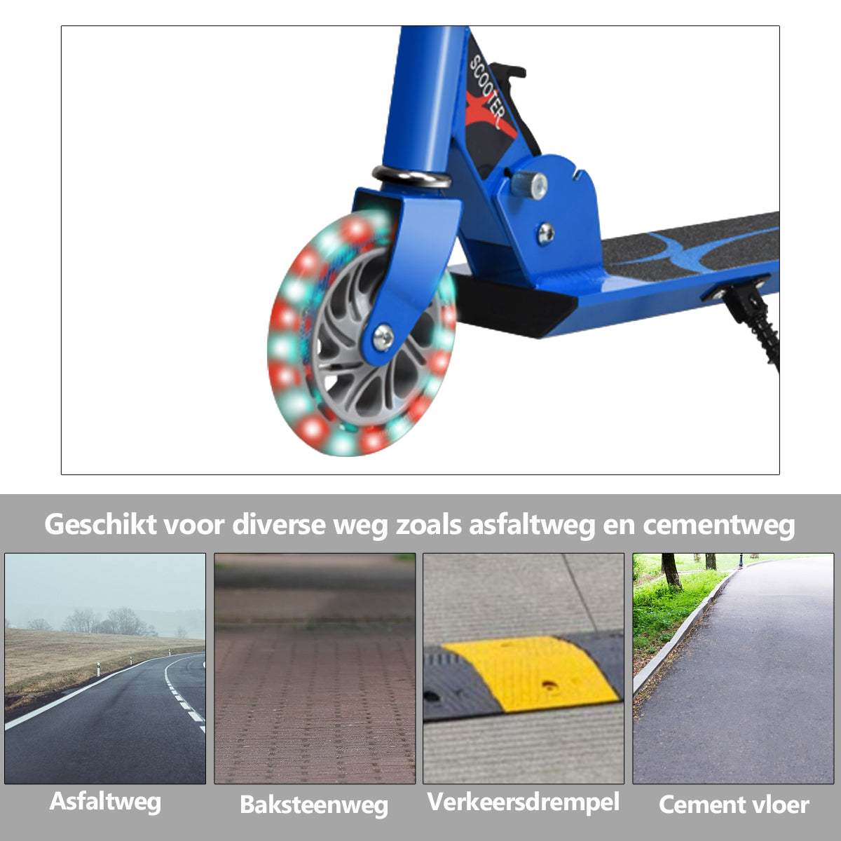 LIVSK Opvouwbare Kinderstep - Lichtgewicht Aluminium - 3 Verstelbare Hoogtes - LED Verlichte Wielen - Tot 70 kg - Blauw