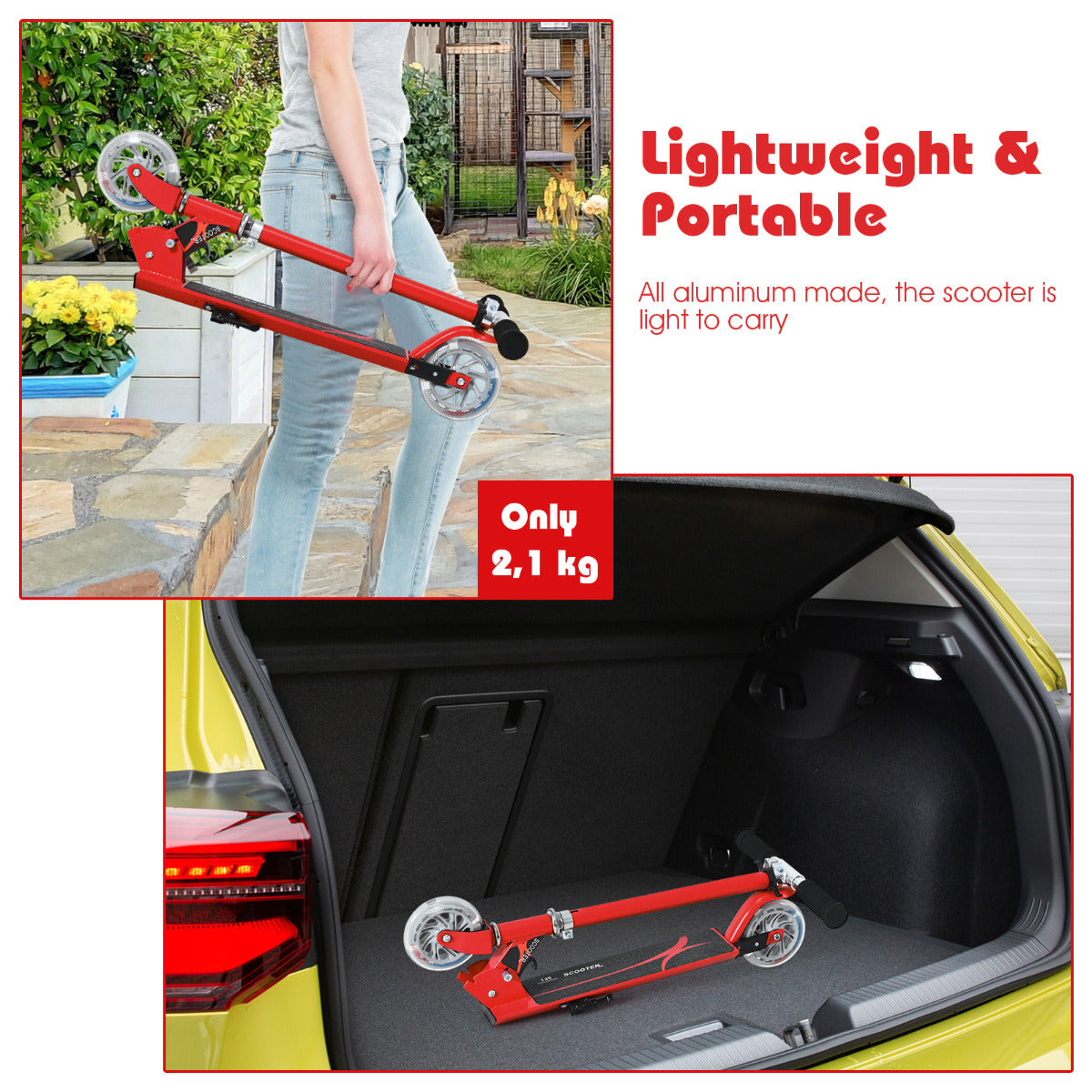 LIVSK Opvouwbare Kinderstep - Verstelbaar Stuur 63-86,5 cm - LED Verlichte Wielen - Lichtgewicht Aluminium - Draagvermogen 70 kg