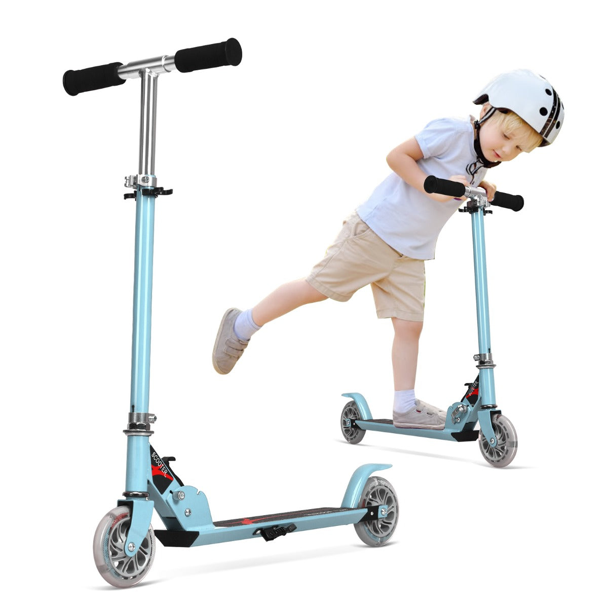 LIVSK Opvouwbare Kinderstep - 3 Hoogteverstellingen - LED Verlichte Wielen - Ergonomisch Handvat - Tot 70 kg - Blauw