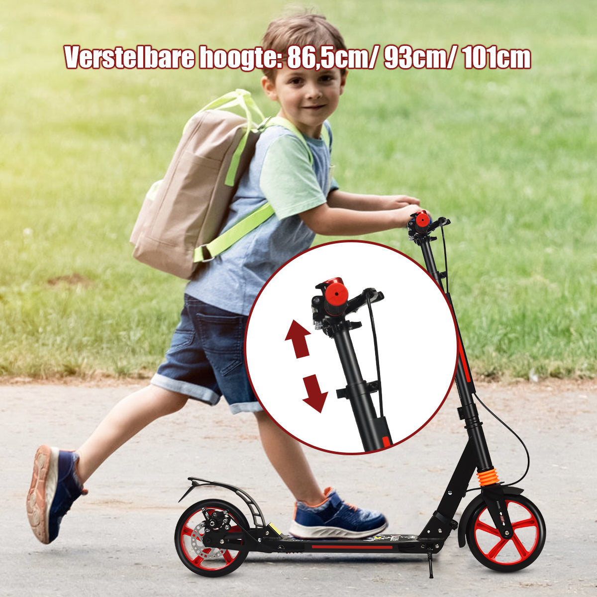 LIVSK Sportstep - Opvouwbaar met Verstelbaar Stuur - Robuuste Wielen - Tot 100 kg - Voor Kinderen Vanaf 8 Jaar - Zwart