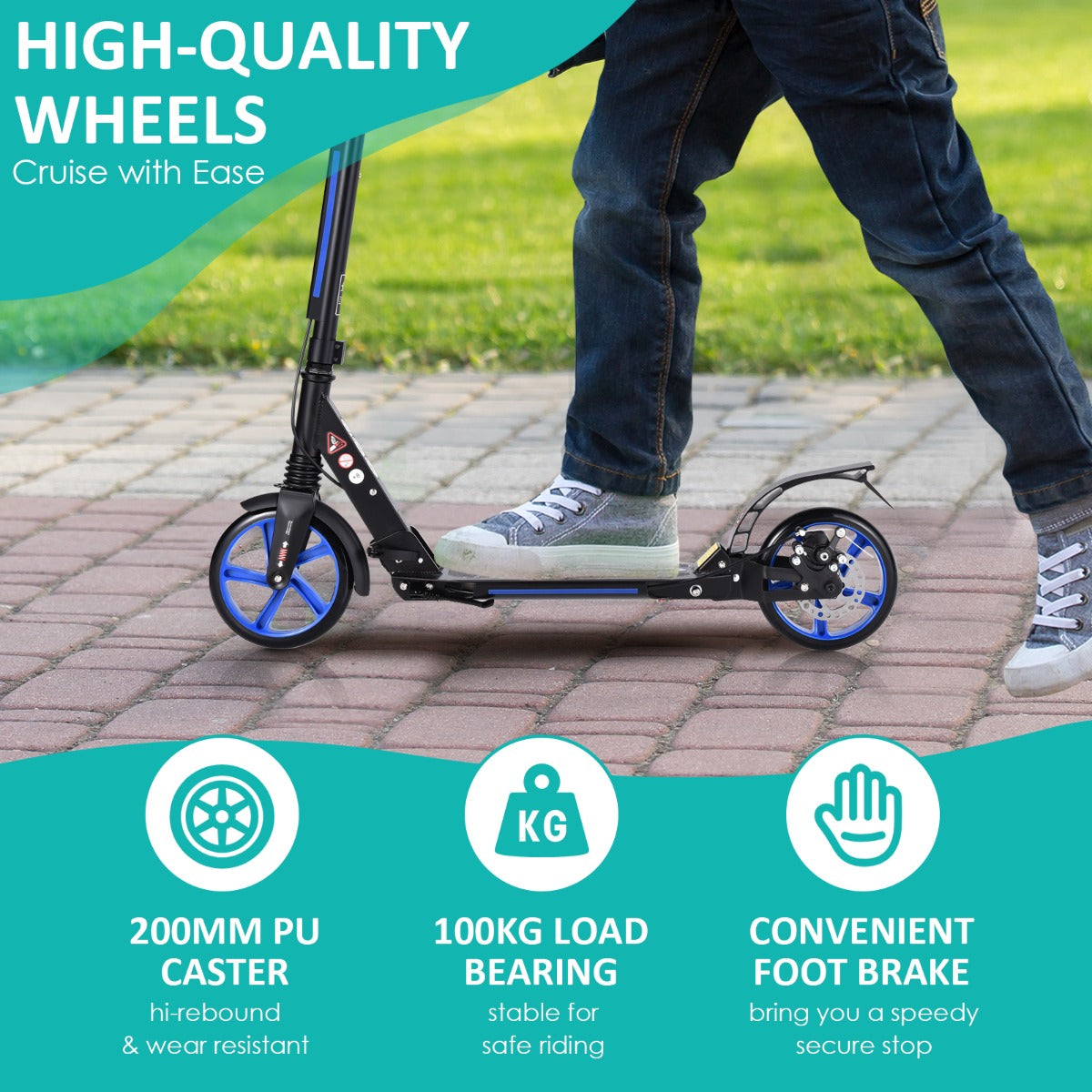 LIVSK Opvouwbare Kinderstep - Verstelbaar Stuur - Aluminium Platform - Blauw