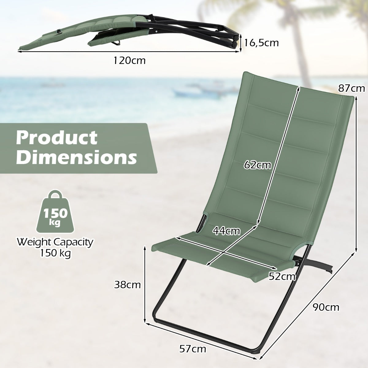 Livsk costway opvouwbare strandstoelen set van 2 opvouwbare campingstoelen met beklede rugleuningen en zittingen groen 1
