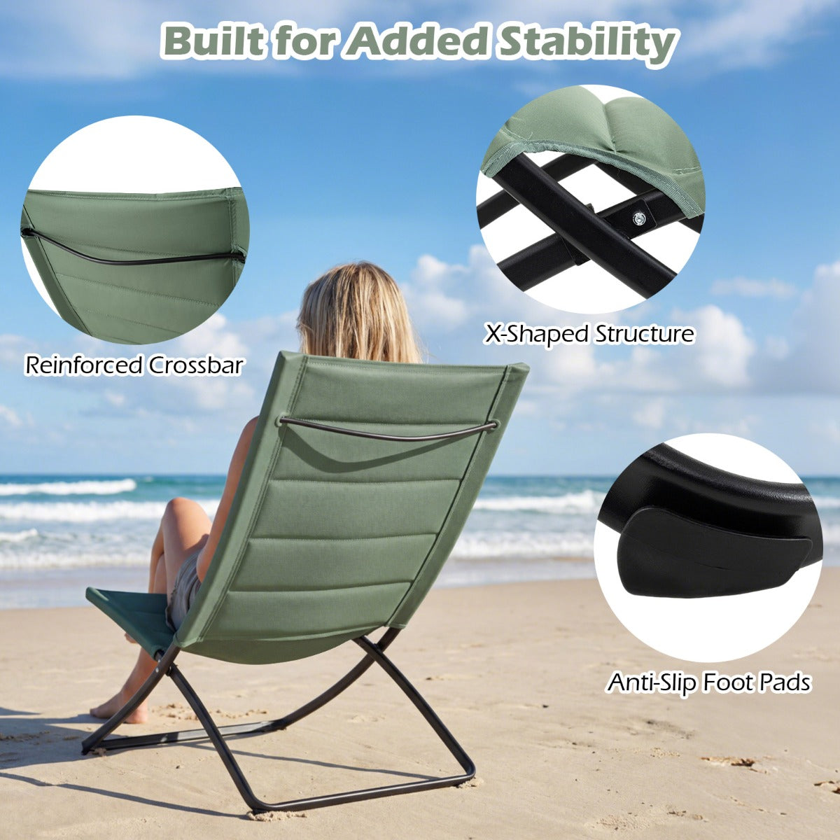 Livsk costway opvouwbare strandstoelen set van 2 opvouwbare campingstoelen met beklede rugleuningen en zittingen groen