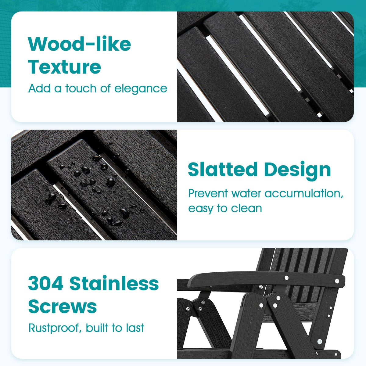 LIVSK Opvouwbare Tuinstoel - Weerbestendig HDPE - Ergonomische Rugleuning - Eenvoudig Opvouwbaar - Tot 150 kg - Zwart