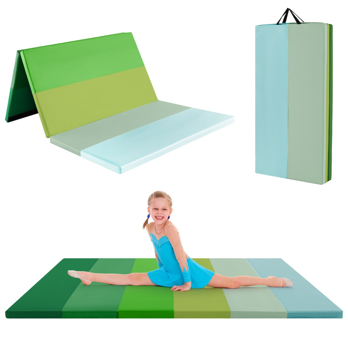 LIVSK Opvouwbare Gymnastiekmat - Hoogwaardig PU en EPE-schuim - Draaghandvatten - Eenvoudig schoon te maken - 180 x 120 x 4 cm -