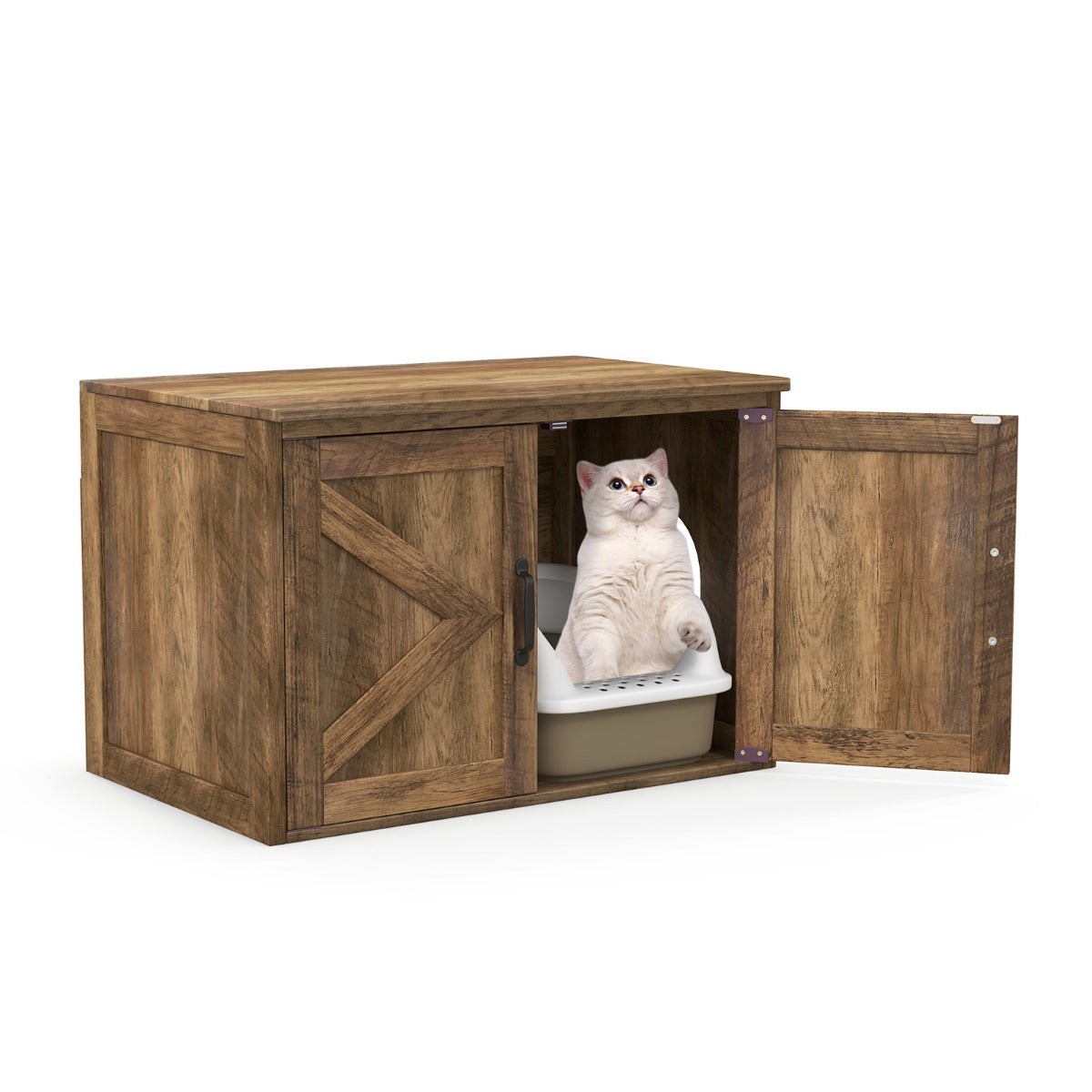 LIVSK Indoor Kattenhuis - Multifunctioneel met Verborgen Kast - Aanpasbare Ruimtes - Praktisch Ontwerp - Eikenhout