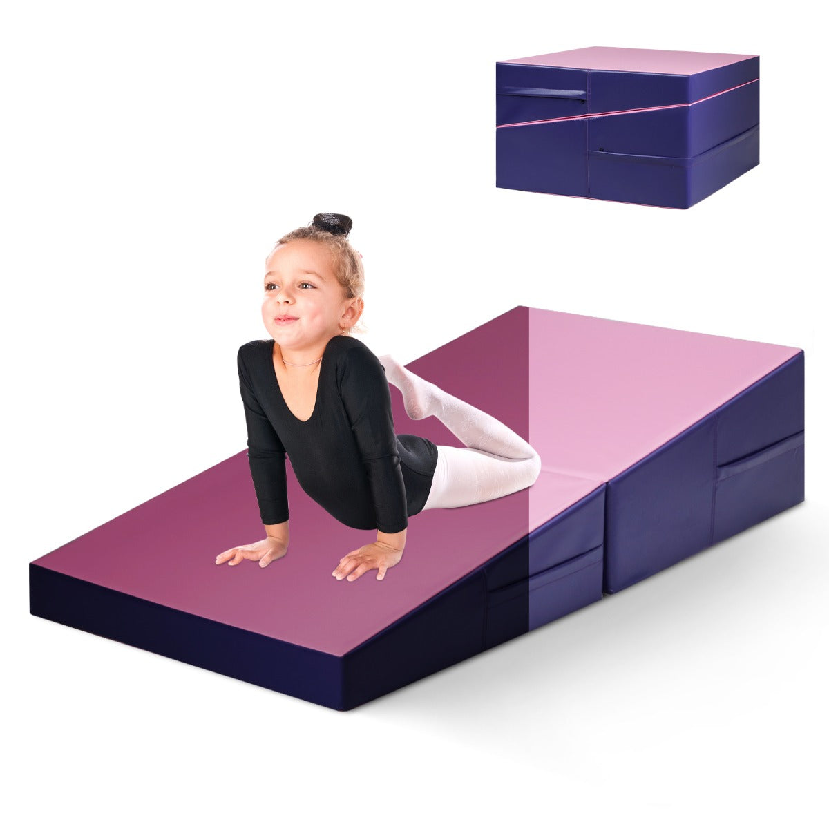 LIVSK Hellende Gymnastiekmat - Ergonomisch Wigvormig - Scheurbestendig PVC - Draaghendels - Voor Kinderen en Volwassenen - Roze