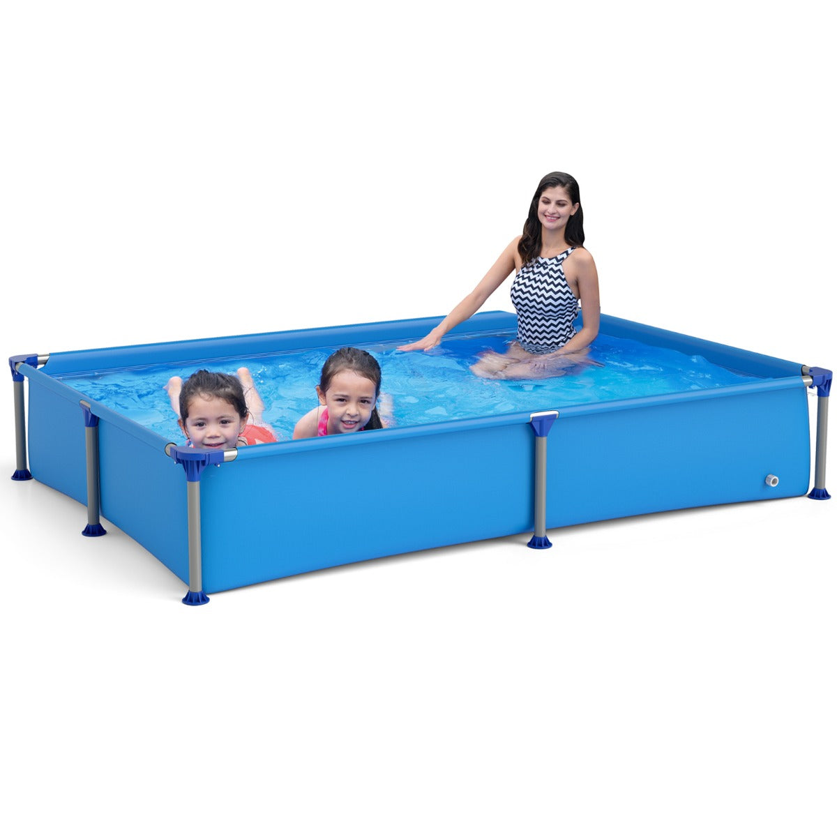LIVSK Opzetzwembad voor Kinderen - Opblaasbaar - Driedelig PVC - Metalen Frame - 228 x 159 x 42 cm - Blauw