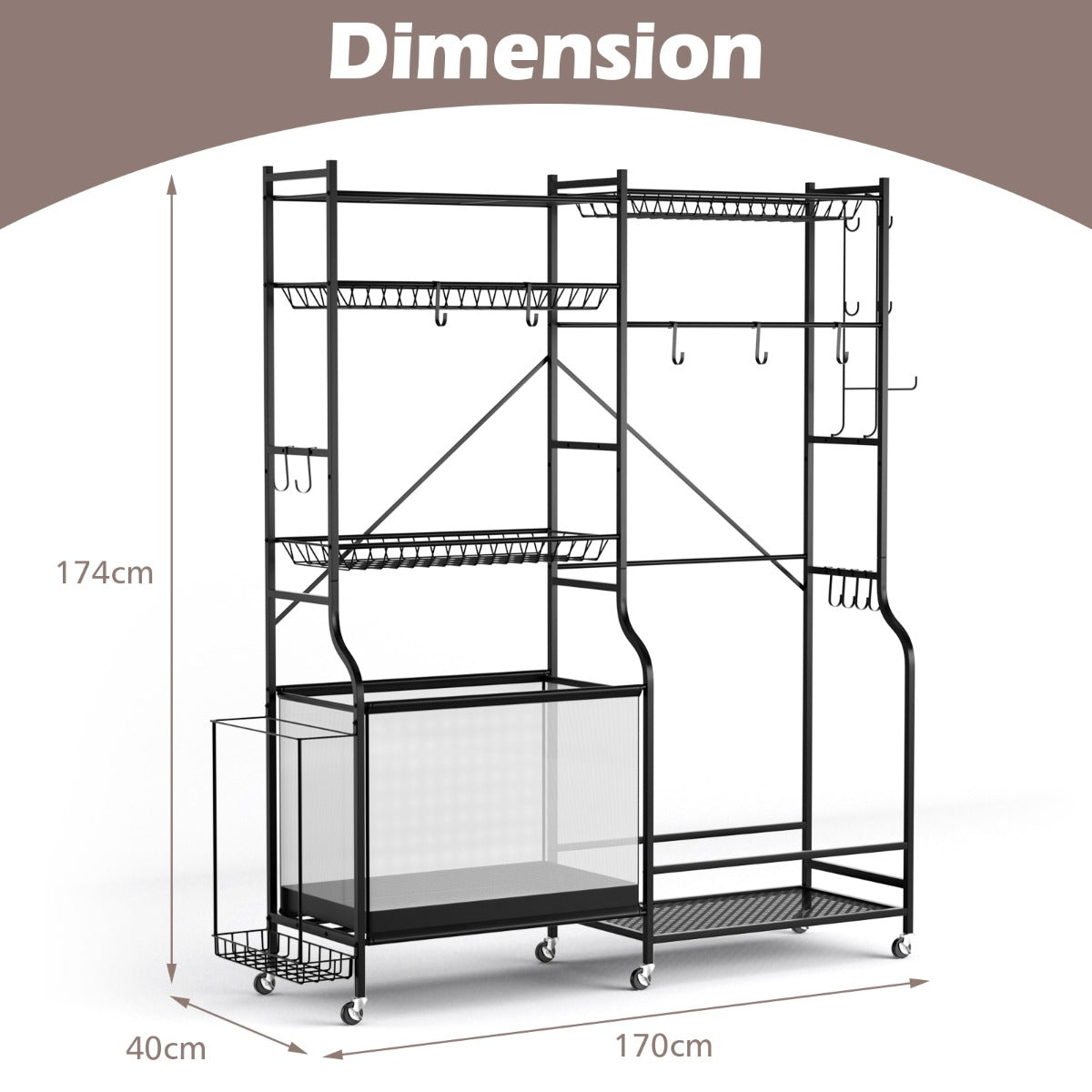 LIVSK Sportuitrusting Organiser - Verstelbare Golftashouder - 5 Planken - 13 Haken - Stevig Metaal - Zwart