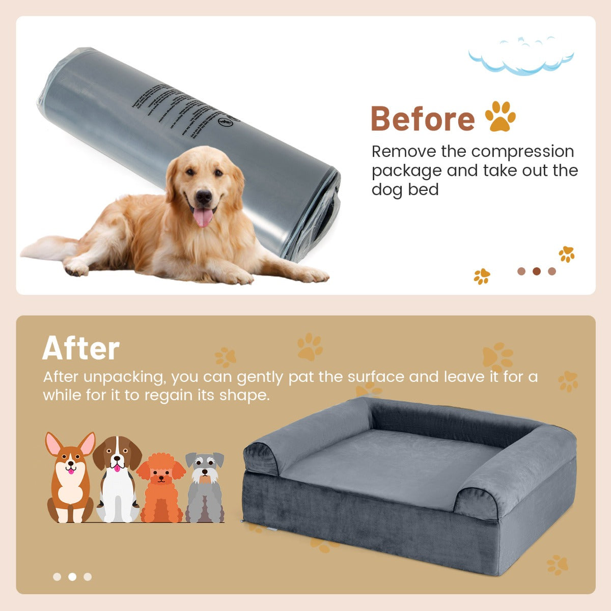 LIVSK Orthopedisch Hondenbed - Dubbelzijdig Koelgel - Geheugenschuim - Afneembare Wasbare Hoes - Antislip Onderkant - Grijs