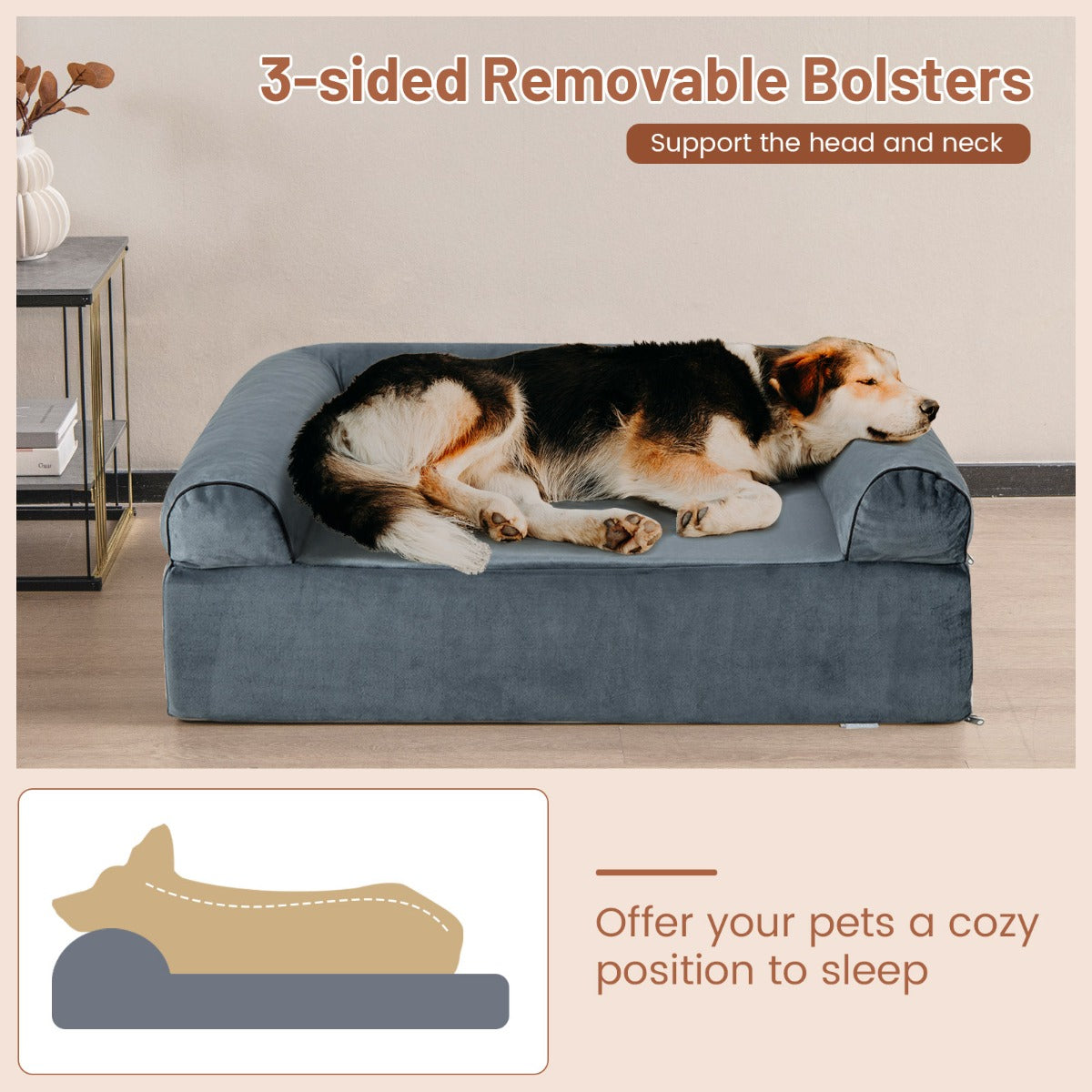 LIVSK Orthopedisch Hondenbed - Dubbelzijdig Koelgel - Geheugenschuim - Afneembare Wasbare Hoes - Antislip Onderkant - Grijs