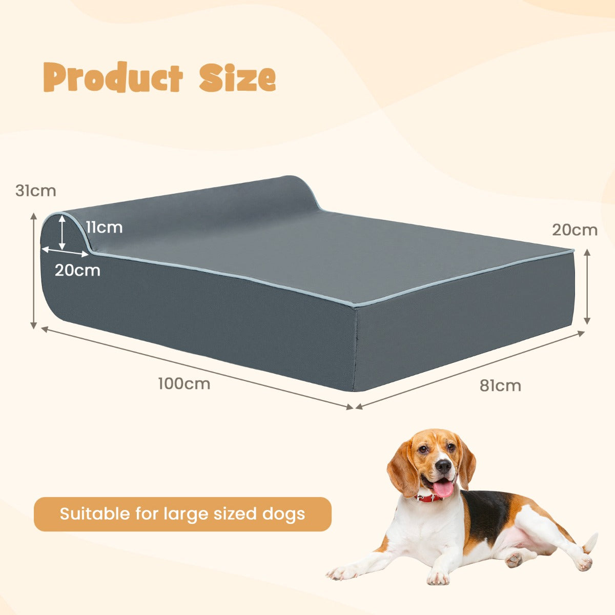 LIVSK Orthopedische Hondenmand - Geheugenschuim met Neksteunkussen - Antislip - Wasbare Kristalstofhoes - Voor Grote Honden -