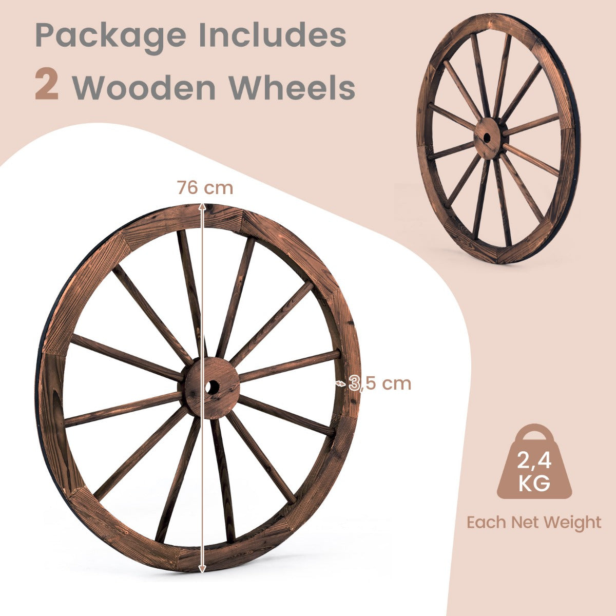 LIVSK Houten Autofiets Set van 2 - Kwalitatief Grenenhout met Metalen Versterking - Decoratie voor Bar en Woonkamer - 76 x 76 x
