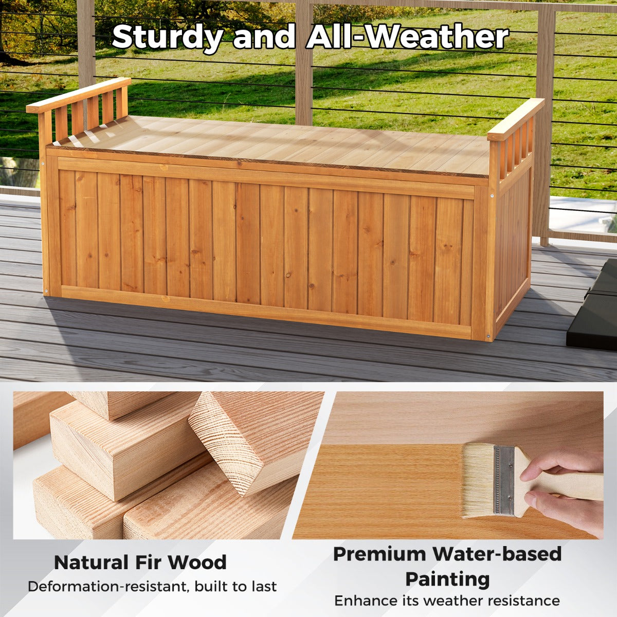 LIVSK Tuinbank met Opbergruimte - 209 L - Stevig Sparrenhout - Waterbestendig - Comfortabele Armleuningen - Natuurlijk hout