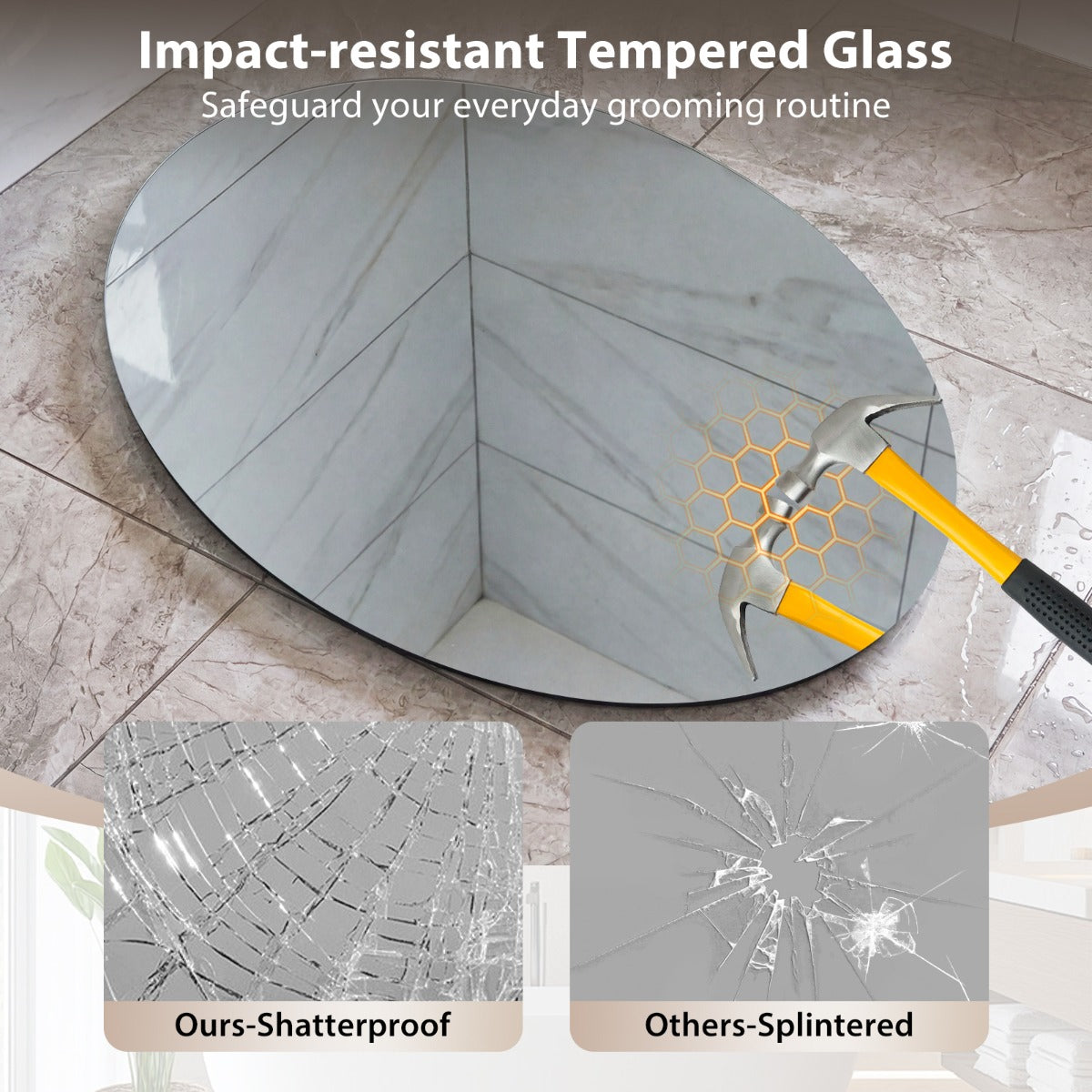 Livsk costway ovale badkamerspiegel 70 x 50 cm 3 dimbare lichtkleuren geheugenfunctie make upspiegel met breukvast glas 2