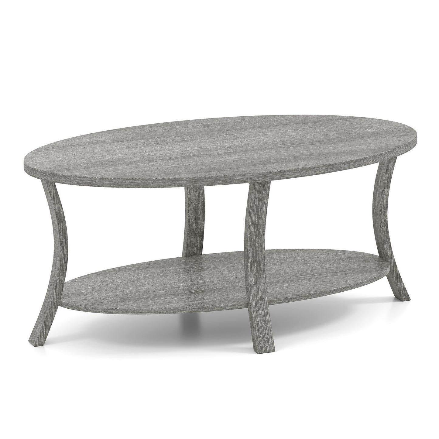 LIVSK Ovale Salontafel met Opbergruimte - 2-laags - Rubberhout - Draagkracht 160 kg - Tijdloos Design - Grijs