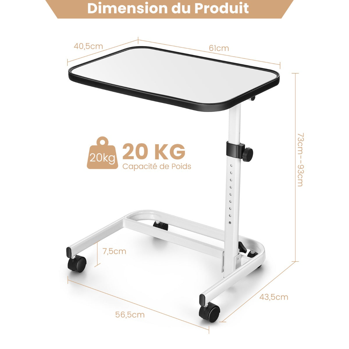 LIVSK Multifunctionele Laptoptafel - 9 Verstelbare Hoogtes 73-93 cm - Kantelbaar Tafelblad - Ruimtebesparend - Wit