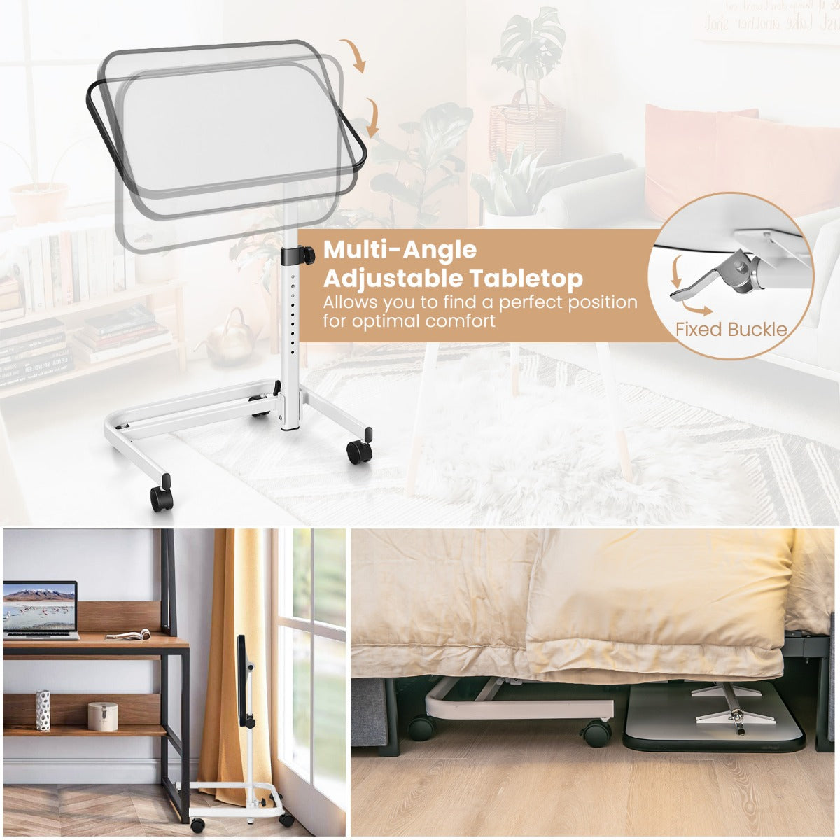 LIVSK Multifunctionele Laptoptafel - 9 Verstelbare Hoogtes 73-93 cm - Kantelbaar Tafelblad - Ruimtebesparend - Wit