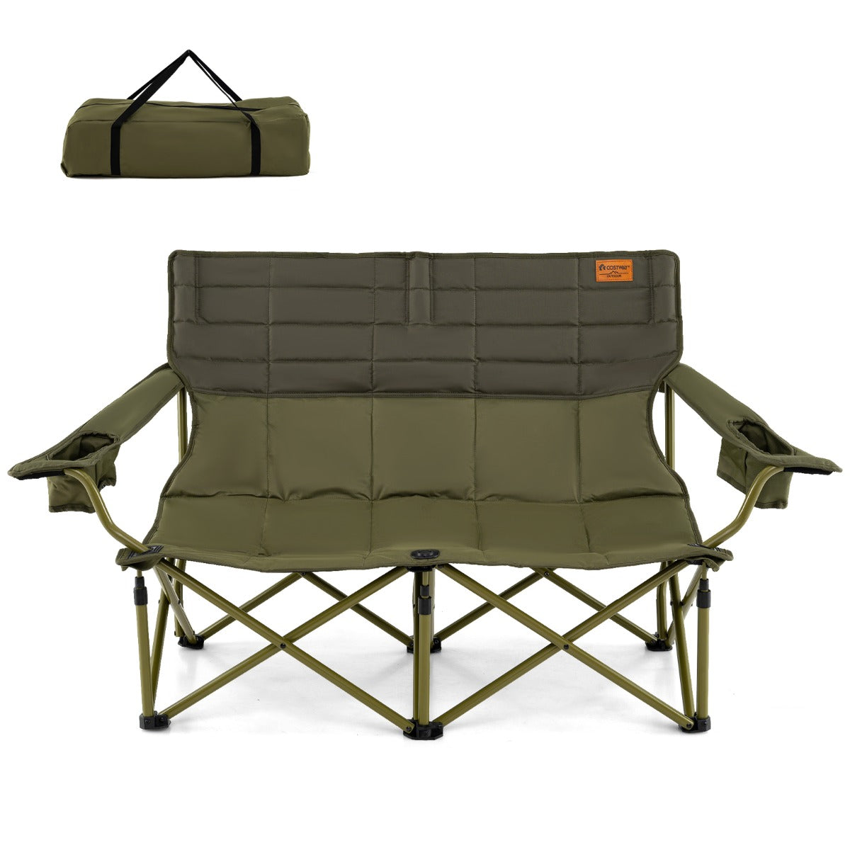 LIVSK Campingstoel voor 2 Personen - Opvouwbaar - Verstelbare Armleuningen - Draagvermogen 272 kg - 105 x 48 cm - Groen