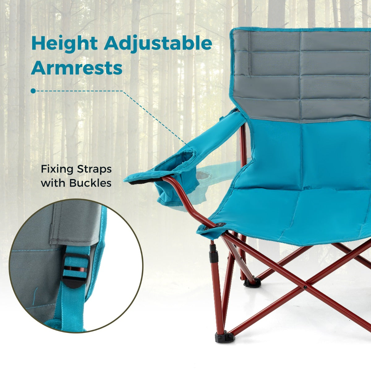 LIVSK Campingstoel voor 2 Personen - Extra Grote Zitting 105 x 48 cm - Opvouwbaar met Draagtas - Tot 272 kg - Marineblauw