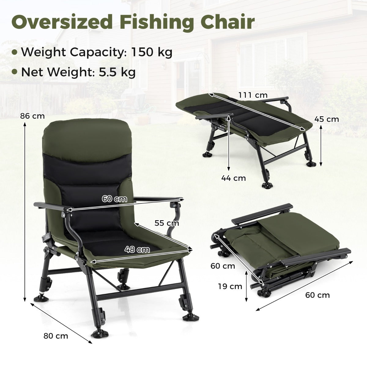 Livsk costway oversized opvouwbare campingstoel voor volwassenen heavy duty all terrain opvouwbare stoel met gewatteerde hoge rugleuning 1 1