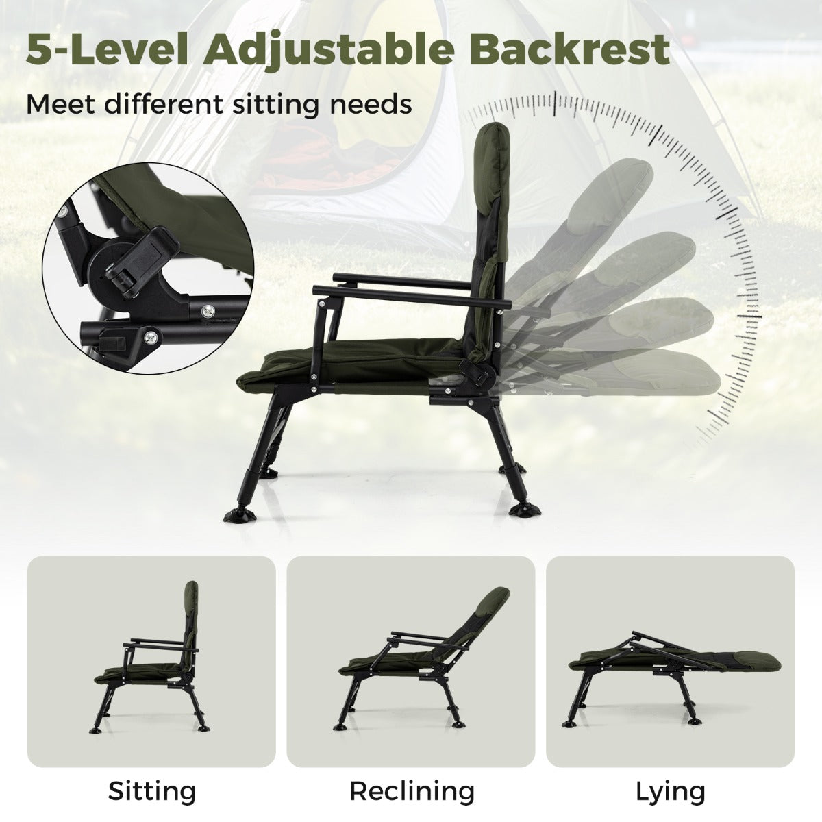 Livsk costway oversized opvouwbare campingstoel voor volwassenen heavy duty all terrain opvouwbare stoel met gewatteerde hoge rugleuning 2