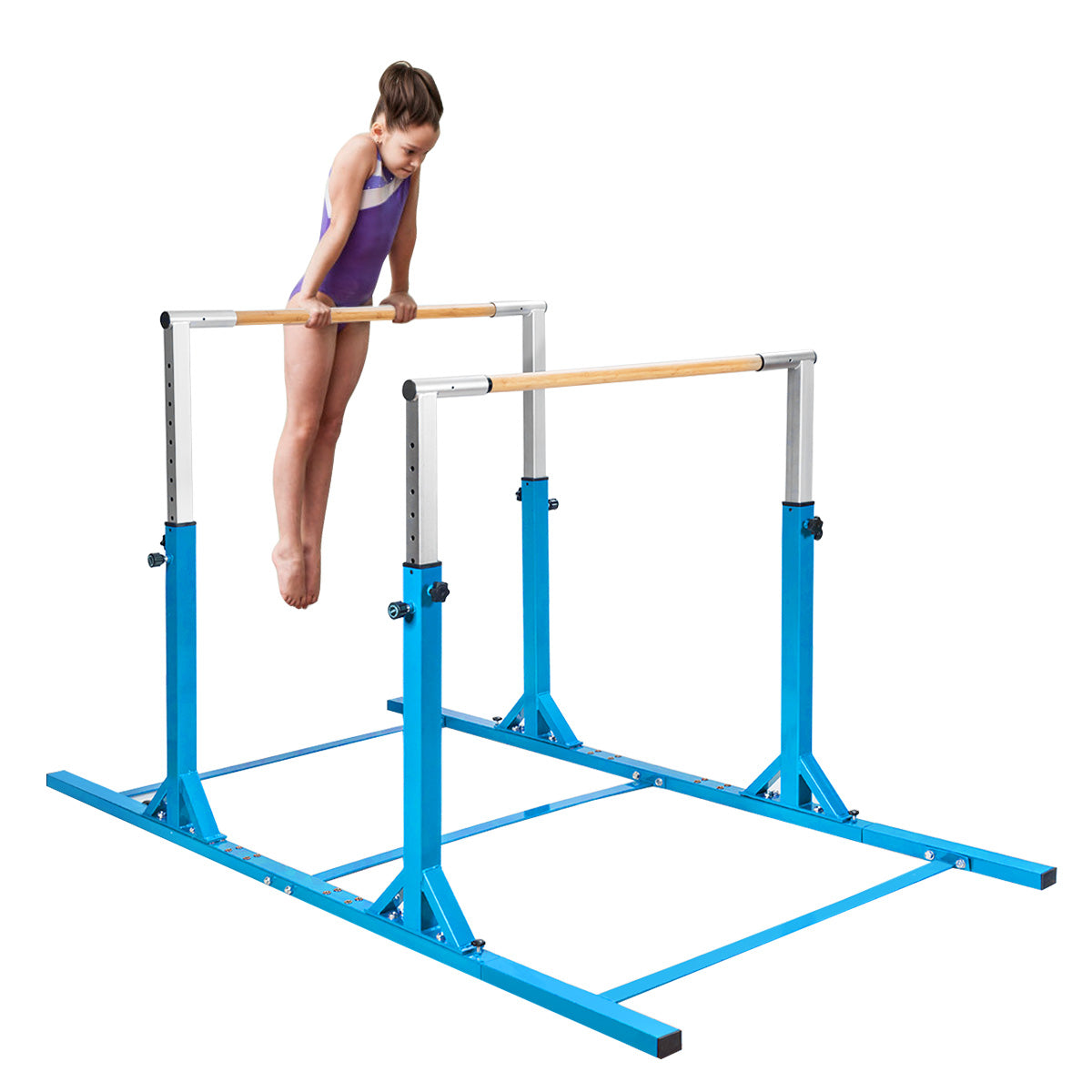 LIVSK Parallelle Gymnastiekstang - Verstelbaar van 96 tot 140 cm - Dubbele Vergrendeling - Voor Kinderen 6-12 jaar - Blauw