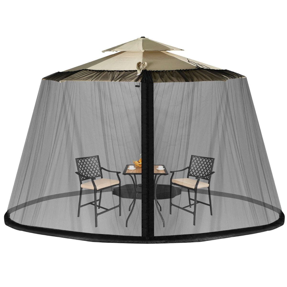 LIVSK Parasol Klamboe met 2 Deuren en Dubbele Rits - Verstelbaar voor 2,5-3 m Parasol - Duurzaam Polyester Gaas - Zwart