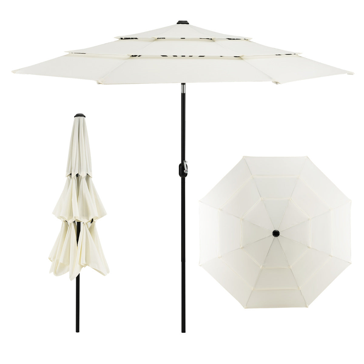LIVSK 3-traps Parasol - Knikbaar met Drukknop - UV-Bescherming - Duurzaam Polyester - Eenvoudige Montage - Beige