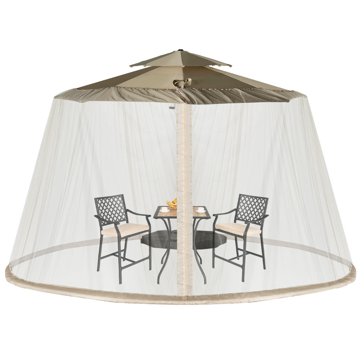 LIVSK Parasol Muggennet - Duurzaam Polyester Gaas - Verstelbaar voor 2,5-3 m Parasol - Dubbele Ritsdeuren - Beige