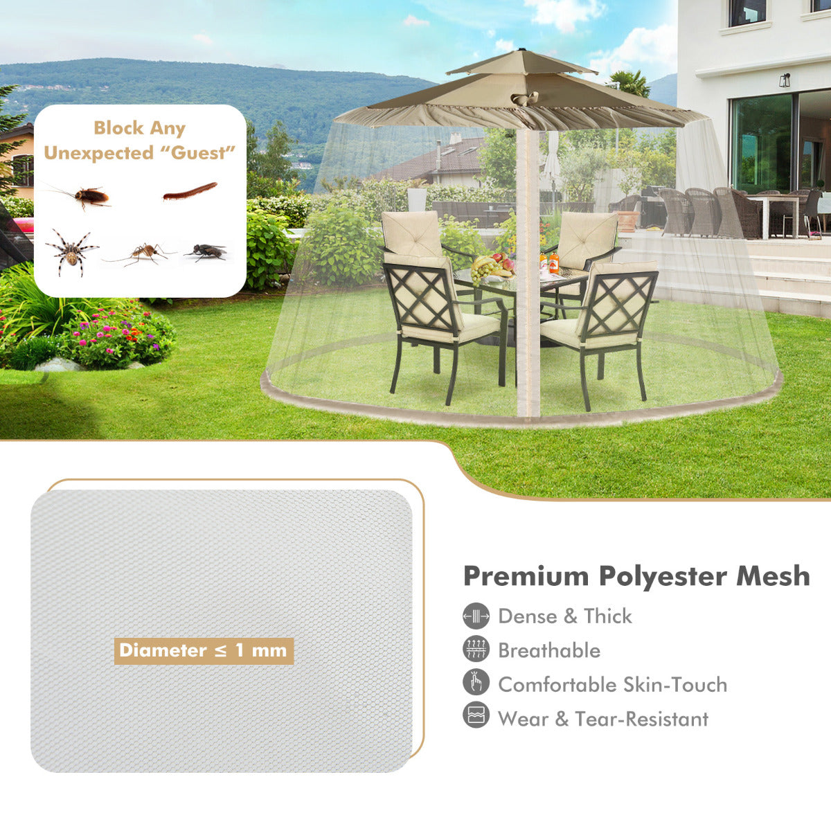 LIVSK Parasol Muggennet - Duurzaam Polyester Gaas - Verstelbaar voor 2,5-3 m Parasol - Dubbele Ritsdeuren - Beige
